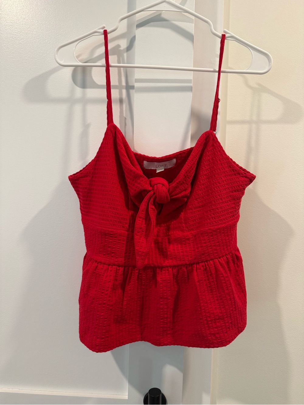 LOFT Red Tie-Front Textured Peplum Tank